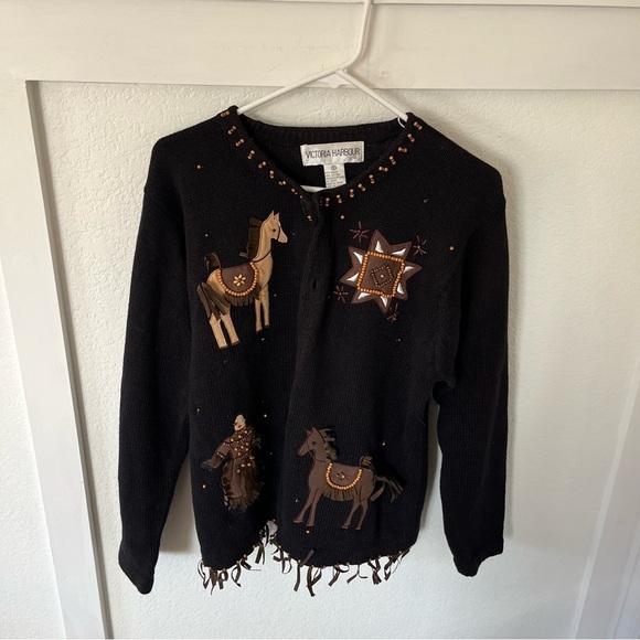 Victoria Harbour Sweaters - Vintage Victoria Harbour Women's Medium Western Native American Cardigan Sweater